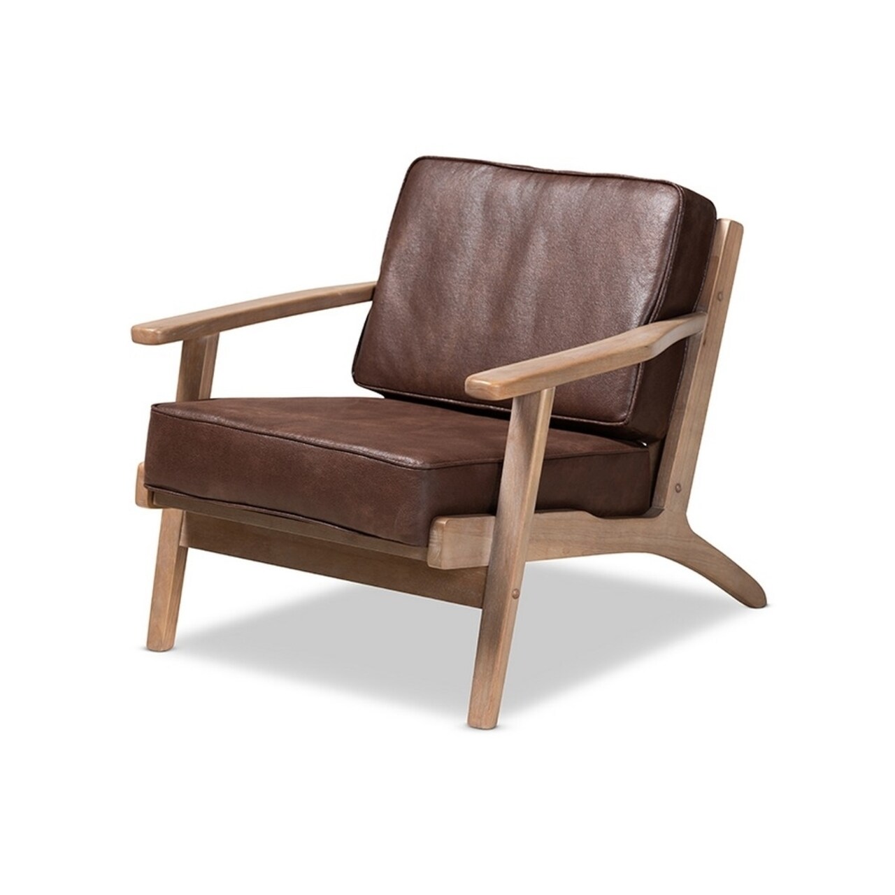 Baxton Studio Dark Brown Faux Leather Effect Fabric Upholstered Antique Wood Armchair